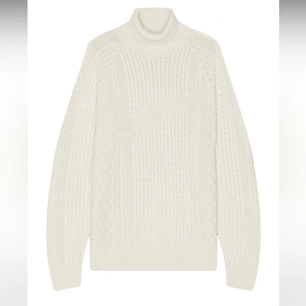 Nike Life Mens Cable Knit Turtleneck Off White Chunky Relaxed Large Sweater NWT